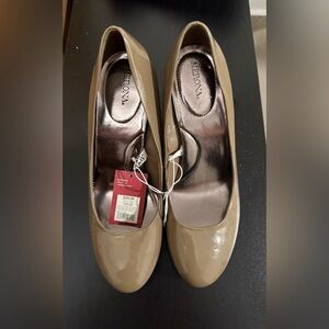 Merona Taupe Patent Round-Toe Pumps